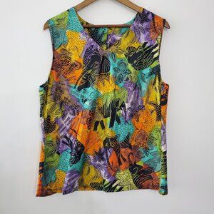 Design Todays Womens Vintage Colorful Elephant Sleeveless Blouse Size L Artsy